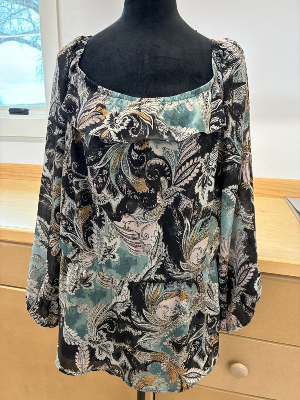 Maurices Black Floral Print Smocked Top